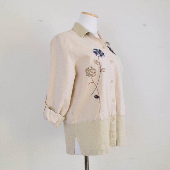 Vintage 90s Linen/Cotton Teddi Shirt | size M - Picture 5 of 8